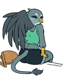 Size: 2500x3000 | Tagged: safe, artist:rainbowsprinklesart, imported from derpibooru, gabby, anthro, griffon, bag, butt, clothes, female, plot, shorts, solo, tanktop
