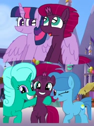 Size: 1440x1921 | Tagged: safe, artist:徐詩珮, imported from derpibooru, fizzlepop berrytwist, glitter drops, spring rain, tempest shadow, twilight sparkle, alicorn, pony, unicorn, broken horn, female, glittershadow, horn, lesbian, mare, polyamory, shipping, springdrops, springshadow, springshadowdrops, tempestlight, twilight sparkle (alicorn)
