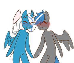 Size: 571x485 | Tagged: safe, artist:goiddigger, imported from derpibooru, oc, oc:cloud zapper, oc:fleurbelle, alicorn, pegasus, pony, adorabelle, alicorn oc, bow, cute, female, fleurpper, hair bow, mare, ocbetes