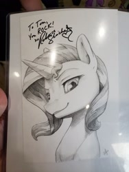 Size: 1536x2048 | Tagged: safe, artist:silfoe, imported from derpibooru, sunset shimmer, pony, bronycon, bronycon 2019, female, monochrome, rebecca shoichet, solo, traditional art