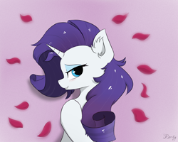 Size: 1280x1024 | Tagged: safe, artist:d.w.h.cn, imported from derpibooru, rarity, pony, unicorn, blushing, female, looking at you, mare, messy mane, rose petals, smiling, solo