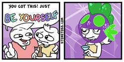 Size: 1000x504 | Tagged: safe, artist:memnoch, edit, imported from derpibooru, spike, comic, dj scales and tail, dragon costume, stonetoss