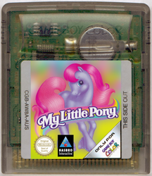 Size: 676x783 | Tagged: safe, artist:anonymous, imported from derpibooru, pony, my little pony: friendship gardens, cartridge, fake, friendship gardens, g2, game boy color, hasbro interactive, nintendo seal of quality, video game