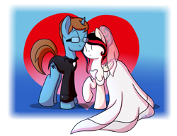 Size: 1024x792 | Tagged: safe, artist:vcm1824, imported from derpibooru, oc, oc:midnight sonata, oc:thespio, pony, clothes, dress, female, heart, male, marriage, straight, wedding, wedding dress