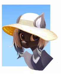 Size: 1780x2160 | Tagged: safe, artist:sofiko-ko, imported from derpibooru, oc, oc only, bat pony, pony, bat pony oc, bust, hat, looking at you, solo