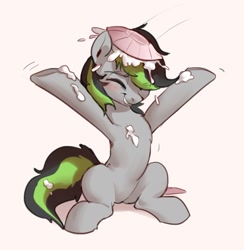 Size: 1529x1565 | Tagged: safe, artist:luciferamon, imported from derpibooru, oc, oc only, oc:elli, earth pony, pony, female, food, mare, pie, pied, solo