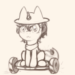 Size: 1400x1400 | Tagged: safe, artist:plotcore, imported from derpibooru, oc, oc only, oc:nyx, alicorn, pony, /mlp/, 4chan, alicorn oc, clothes, drawthread, hat, niko (oneshot), oneshot, ponified, scarf, segway, sitting