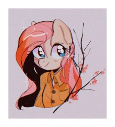 Size: 954x1046 | Tagged: dead source, safe, artist:poneko-chan, imported from derpibooru, fluttershy, pony, bust, clothes, female, mare, smiling, solo