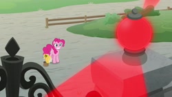 Size: 1920x1080 | Tagged: safe, imported from derpibooru, screencap, pinkie pie, pony, the last laugh, alarm, cupcake, cute, excited, food, smiling