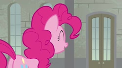 Size: 1920x1080 | Tagged: safe, imported from derpibooru, screencap, pinkie pie, pony, the last laugh, butt, factory, female, gag factory, mare, plot, solo