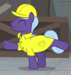 Size: 452x476 | Tagged: safe, imported from derpibooru, screencap, earth pony, pony, the last laugh, background pony, clothes, cropped, eyes closed, hard hat, male, raised hoof, solo, stallion, uniform, unnamed character, unnamed pony, worker