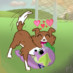 Size: 499x506 | Tagged: safe, artist:fskindness, imported from derpibooru, spike, winona, dog, equestria girls, cute, female, licking, male, shipping, spike the dog, spinona, straight, tongue out