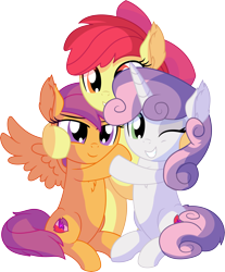 Size: 6535x7882 | Tagged: safe, artist:cyanlightning, imported from derpibooru, apple bloom, scootaloo, sweetie belle, earth pony, pegasus, pony, unicorn, .svg available, absurd resolution, adorabloom, apple bloom's bow, bipedal, blushing, bow, cute, cutealoo, cutie mark, cutie mark crusaders, diasweetes, ear fluff, female, filly, glasses, group hug, hair bow, hug, lidded eyes, open mouth, simple background, smiling, spread wings, the cmc's cutie marks, transparent background, trio, trio female, vector, wings