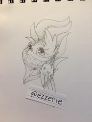 Size: 1536x2048 | Tagged: safe, artist:ezzerie, imported from derpibooru, oc, oc only, oc:mellow, hippogriff, bandana, redraw, solo, traditional art