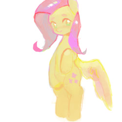 Size: 600x600 | Tagged: safe, artist:hotomura, imported from derpibooru, fluttershy, pegasus, pony, bipedal, female, mare, simple background, solo, white background