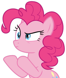 Size: 2148x2529 | Tagged: safe, artist:sketchmcreations, imported from derpibooru, pinkie pie, earth pony, pony, the last laugh, female, frown, mare, pinkie pie is not amused, raised hoof, simple background, solo, transparent background, unamused, vector