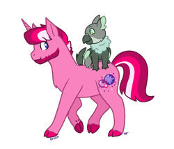 Size: 1280x1096 | Tagged: safe, artist:quincydragon, imported from derpibooru, oc, oc:berry burst, oc:motley, dragriff, pony, unicorn, cloven hooves, duo, magical lesbian spawn, male, offspring, parent:gabby, parent:spike, parent:tempest shadow, parent:twilight sparkle, parents:spabby, parents:tempestlight, simple background, stallion, transparent background