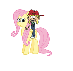 Size: 884x864 | Tagged: safe, artist:theawesomeguy98201, imported from derpibooru, fluttershy, human, pegasus, pony, crossover, lana loud, riding, simple background, smiling, the loud house, white background