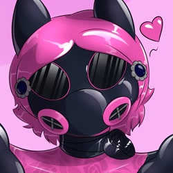 Size: 1965x1966 | Tagged: safe, artist:helixjack, deleted from derpibooru, imported from derpibooru, oc, oc only, earth pony, bust, flower, gas mask, gradient background, heart, latex, latex suit, mask, rose, rubber drone, solo