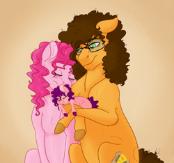 Size: 1600x1499 | Tagged: safe, artist:ganashiashaka, imported from derpibooru, cheese sandwich, pinkie pie, oc, oc:pinni, pony, baby, baby pony, cheesepie, female, glasses, male, offspring, parent:cheese sandwich, parent:pinkie pie, parents:cheesepie, shipping, straight