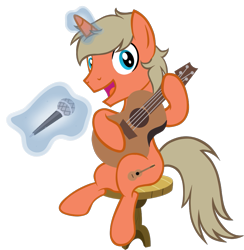 Size: 931x953 | Tagged: safe, artist:theeditormlp, imported from derpibooru, oc, oc only, pony, unicorn, glowing horn, guitar, horn, magic, male, microphone, musical instrument, simple background, solo, stallion, stool, telekinesis, transparent background