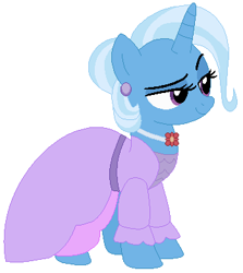 Size: 349x391 | Tagged: safe, artist:cheerful9, imported from derpibooru, trixie, pony, unicorn, alternate hairstyle, clothes, dress, female, mare, raised eyebrow, smiling, smirk, solo