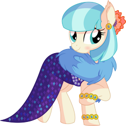 Size: 6618x6582 | Tagged: safe, artist:cyanlightning, imported from derpibooru, coco pommel, earth pony, pony, viva las pegasus, .svg available, absurd resolution, blushing, bracelet, clothes, cocobetes, cute, dress, ear fluff, ear piercing, female, impossibly rich, jewelry, mare, piercing, simple background, smiling, solo, transparent background, vector