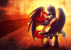 Size: 1200x838 | Tagged: safe, artist:limreiart, imported from derpibooru, oc, earth pony, pegasus, pony, dancing