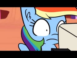 Size: 480x360 | Tagged: safe, artist:tjpones, imported from derpibooru, rainbow dash, pegasus, pony, computer, female, golden oaks library, looking at something, mare, shocked, shrunken pupils, solo, thumbnail