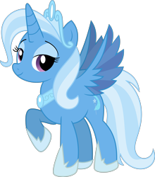 Size: 6247x7083 | Tagged: safe, artist:digimonlover101, artist:shootingstarsentry, idw, imported from derpibooru, trixie, alicorn, pony, absurd resolution, alicornified, crown, female, idw showified, jewelry, lidded eyes, princess, princess of humility, race swap, regalia, simple background, smiling, solo, tiara, transparent background, trixiecorn, vector, wings