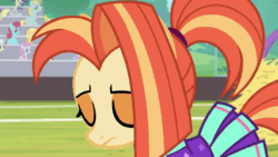 Size: 640x360 | Tagged: safe, imported from derpibooru, screencap, auburn vision, bluebonnet, carrot top, citrus blush, cocoa caliente, crescent pony, derpy hooves, frying pan (character), golden harvest, junebug, leafy breeze, lighthoof, linky, mane moon, mango dash, opulence, piña colada, rain dancer, roseluck, shimmy shake, shoeshine, summer meadow, sunshower raindrops, twinkleshine, wintergreen, earth pony, pegasus, pony, unicorn, 2 4 6 greaaat, animated, background pony, background pony audience, bedroom eyes, cheerleader outfit, clothes, cute, female, filly, friendship student, frying pan (g4), gif, las pegasus resident, lightorable, loop, male, mare, raised hoof, school of friendship, shakeabetes, stallion, unnamed character, unnamed pony