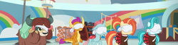 Size: 2821x720 | Tagged: safe, edit, imported from derpibooru, screencap, lighthoof, ocellus, shimmy shake, smolder, yona, changedling, changeling, dragon, earth pony, pony, yak, 2 4 6 greaaat, blindfold, female, panorama, school of friendship