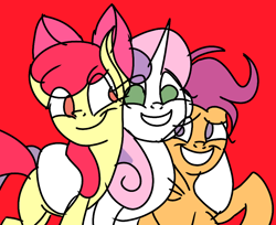 Size: 946x773 | Tagged: safe, artist:treble clefé, imported from derpibooru, apple bloom, scootaloo, sweetie belle, earth pony, pegasus, pony, unicorn, growing up is hard to do, cute, cutie mark crusaders, female, group hug, hug, mare, no pupils, older, older apple bloom, older scootaloo, older sweetie belle, trio