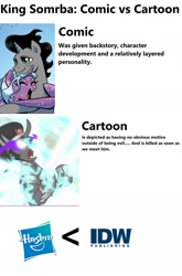 Size: 1444x2188 | Tagged: safe, edit, edited screencap, idw, imported from derpibooru, screencap, king sombra, radiant hope, the crystal empire, spoiler:comic, spoiler:comicfiendshipismagic1, comments locked down, comparison, debate in the comments, female, hasbro logo, hopebra, male, op is a duck, op is right this time, op is trying to start shit, shipping, sombra drama, sombra eyes, straight, text