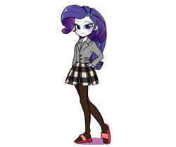 Size: 1200x1000 | Tagged: safe, artist:haden-2375, imported from derpibooru, rarity, human, equestria girls, clothes, cute, female, flip-flops, looking at you, pantyhose, plaid skirt, pleated skirt, raritights, sandals, school uniform, schoolgirl, shoes, simple background, skirt, solo, white background