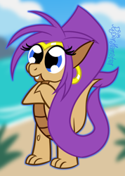 Size: 1400x1964 | Tagged: safe, artist:puperhamster, imported from derpibooru, dragon, genie, beach, crossover, dragonified, shantae, shantae (character), solo, species swap
