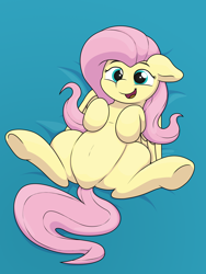 Size: 3120x4160 | Tagged: safe, artist:ljdamz1119, imported from derpibooru, fluttershy, pegasus, pony, belly, cute, female, floppy ears, imminent belly rub, looking at you, mare, on back, shyabetes, smiling, solo, underhoof