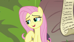 Size: 1280x720 | Tagged: safe, imported from derpibooru, screencap, fluttershy, pony, she talks to angel, checklist, female, list, mare, solo