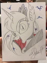 Size: 1536x2048 | Tagged: safe, artist:andypriceart, imported from derpibooru, princess luna, alicorn, bat, bat pony, bat pony alicorn, pony, vampire, ear fluff, fangs, female, looking at you, pencil drawing, slit eyes, slit pupils, solo, traditional art, vampirism