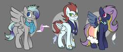 Size: 4263x1800 | Tagged: safe, artist:acluigiyoshi, imported from derpibooru, oc, oc only, pegasus, pony, clothes, dress, female, male, mare, offspring, parent:rainbow dash, parent:rarity, parent:soarin', parent:thunderlane, parents:rarilane, parents:soarindash, scarf, stallion