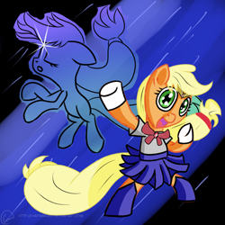 Size: 1024x1024 | Tagged: safe, artist:chaosmalefic, imported from derpibooru, applejack, pony, bipedal, clothes, costume, cute, sailor moon, transformation, transformation sequence