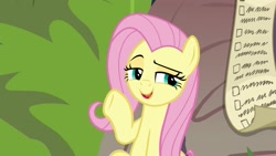 Size: 1920x1080 | Tagged: safe, imported from derpibooru, screencap, fluttershy, pegasus, pony, she talks to angel, checklist, female, lidded eyes, list, mare, open mouth, solo