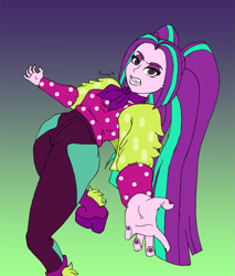 Size: 1261x1482 | Tagged: safe, artist:fuzzyfurvert, imported from derpibooru, aria blaze, equestria girls, equestria girls series, find the magic, spoiler:eqg series (season 2), dio brando, disguise, disguised siren, female, jojo pose, jojo's bizarre adventure, looking at you, pigtails, polka dots, solo, twintails