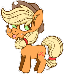 Size: 1404x1623 | Tagged: safe, artist:binkyt11, derpibooru exclusive, imported from derpibooru, applejack, earth pony, pony, :p, chibi, cute, ear fluff, eye clipping through hair, female, freckles, hat, jackabetes, mare, simple background, solo, tongue out, transparent background