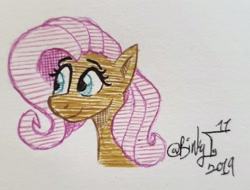 Size: 2506x1907 | Tagged: safe, artist:binkyt11, derpibooru exclusive, imported from derpibooru, fluttershy, pegasus, pony, bust, female, mare, pen drawing, solo, style emulation, traditional art