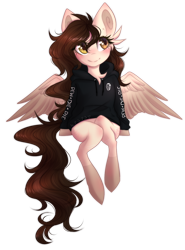 Size: 1086x1466 | Tagged: safe, artist:monogy, imported from derpibooru, oc, oc only, oc:blits, pegasus, pony, semi-anthro, clothes, female, hoodie, mare, simple background, sitting, solo, transparent background