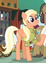 Size: 535x733 | Tagged: safe, imported from derpibooru, screencap, mane allgood, snap shutter, earth pony, pegasus, pony, the last crusade, cropped, female, male, mare, raised hoof, solo focus, stallion