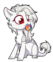 Size: 914x1060 | Tagged: safe, artist:cloud-fly, imported from derpibooru, oc, oc only, oc:zuri, grottoling, original species, skimmer, candy, chibi, female, food, lollipop, simple background, solo, transparent background