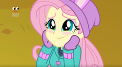 Size: 1895x1037 | Tagged: safe, imported from derpibooru, screencap, fluttershy, equestria girls, equestria girls series, holidays unwrapped, spoiler:eqg series (season 2), blizzard or bust, blushing, cute, daaaaaaaaaaaw, female, hnnng, plusplus, shyabetes, solo