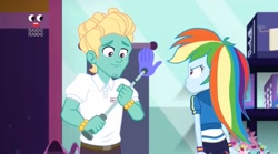 Size: 1280x713 | Tagged: safe, imported from derpibooru, screencap, rainbow dash, zephyr breeze, equestria girls, equestria girls series, holidays unwrapped, spoiler:eqg series (season 2), angry, arm, clothes, dashing through the mall, female, male, plusplus